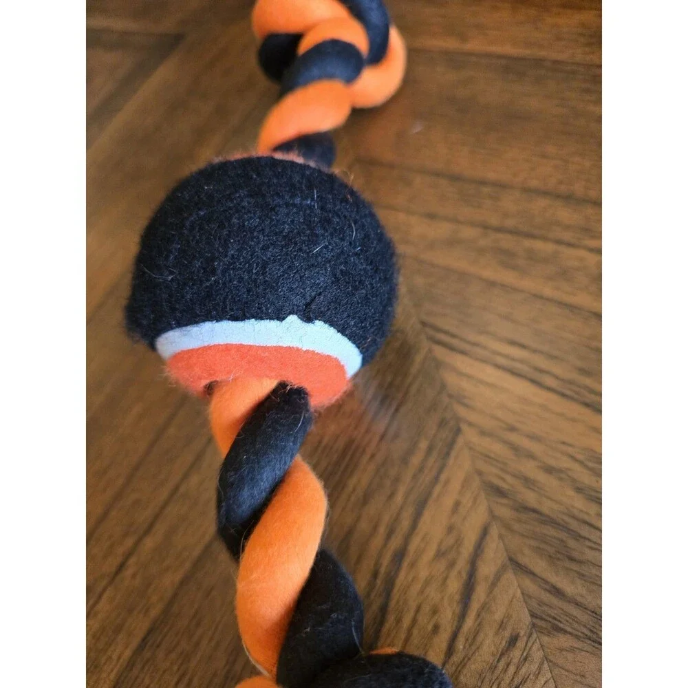 Orange Black Rope Dog Tug Toy Tennis Ball Knotted Chew Fetch Halloween M L XL